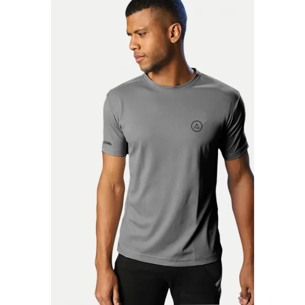 Generic Men's Casual Half sleeve Solid Polyester Crew Neck T-shirt (Grey) - Image 6