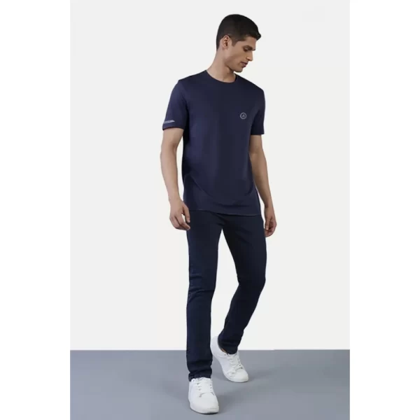 Generic Men's Casual Half sleeve Solid Polyester Crew Neck T-shirt (Navy) - Image 5