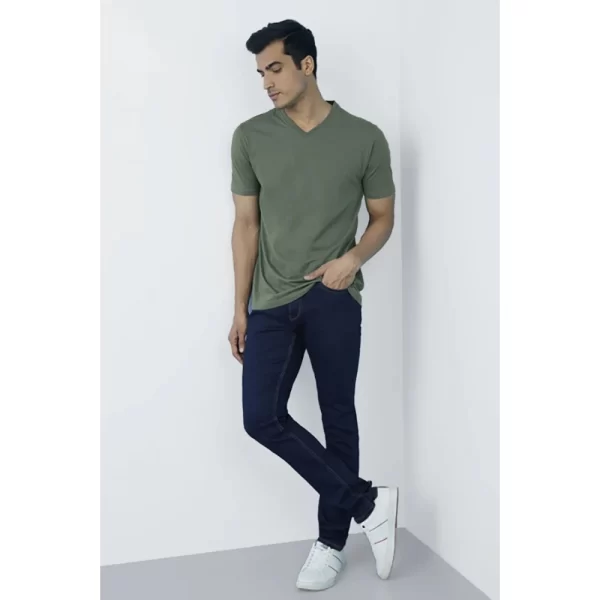 Generic Men's Casual Half sleeve Solid Cotton V Neck T-shirt (Green) - Image 5