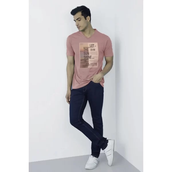 Generic Men's Casual Half sleeve Digital Printed Cotton Crew Neck T-shirt (Coral) - Image 5