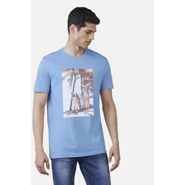 Generic Men's Casual Half sleeve Digital Printed Cotton Crew Neck T-shirt (Sky Blue) - Image 3