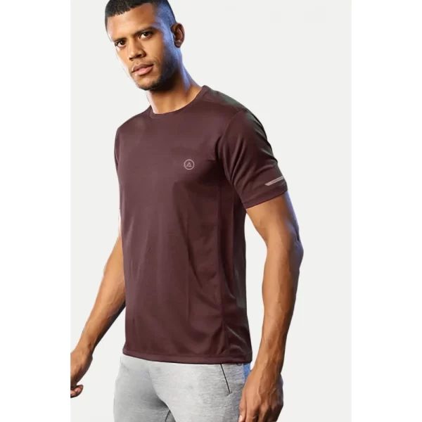 Generic Men's Casual Half sleeve Solid Polyester Crew Neck T-shirt (Maroon) - Image 3