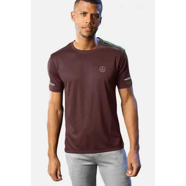 Generic Men's Casual Half sleeve Solid Polyester Crew Neck T-shirt (Maroon) - Image 6