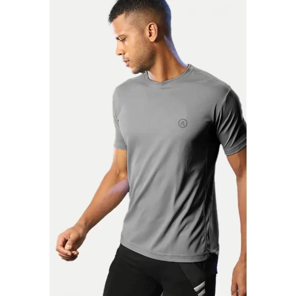 Generic Men's Casual Half sleeve Solid Polyester Crew Neck T-shirt (Grey) - Image 6