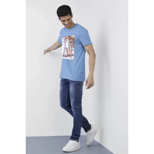 Generic Men's Casual Half sleeve Digital Printed Cotton Crew Neck T-shirt (Sky Blue) - Image 5