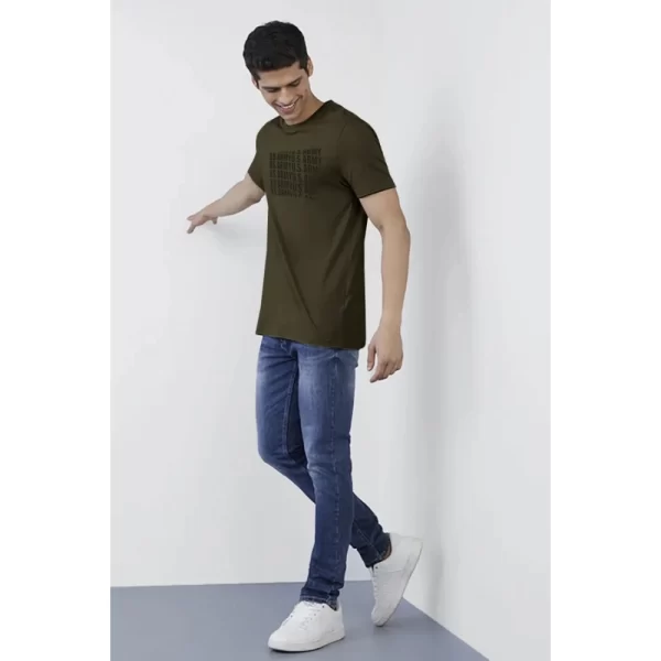 Generic Men's Casual Half sleeve Printed Cotton Crew Neck T-shirt (Dark Green) - Image 4