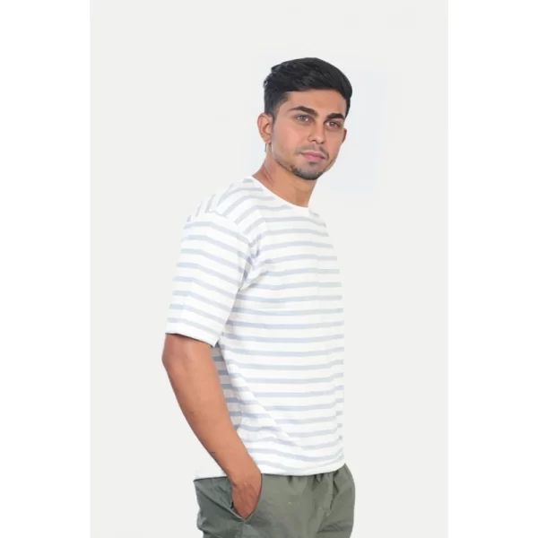 Generic Men's Casual Half sleeve Stripped Cotton Crew Neck T-shirt (White) - Image 3