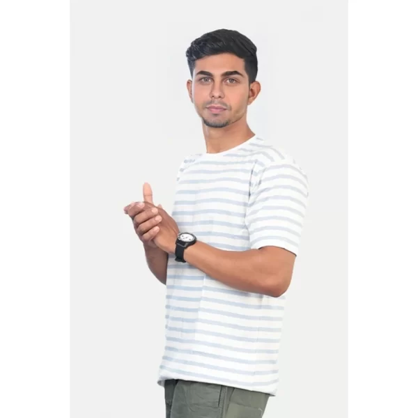 Generic Men's Casual Half sleeve Stripped Cotton Crew Neck T-shirt (White) - Image 5
