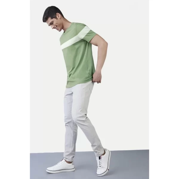 Generic Men's Casual Half sleeve Stripped Cotton Crew Neck T-shirt (Light Green) - Image 5