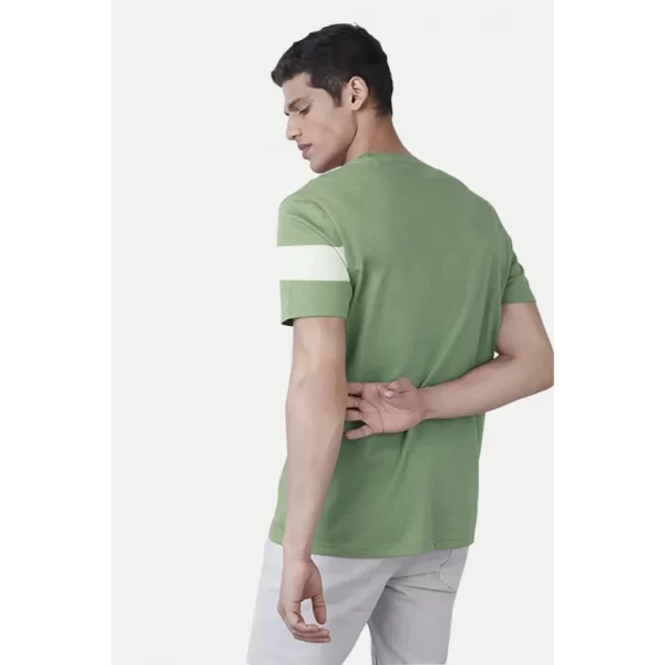 Generic Men's Casual Half sleeve Stripped Cotton Crew Neck T-shirt (Light Green) - Image 2
