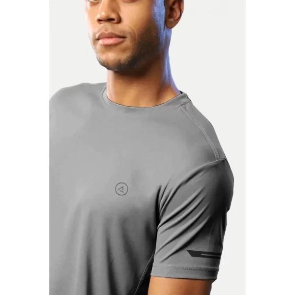 Generic Men's Casual Half sleeve Solid Polyester Crew Neck T-shirt (Grey) - Image 4
