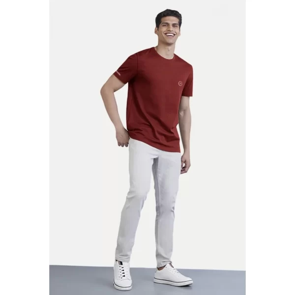 Generic Men's Casual Half sleeve Solid Polyester Crew Neck T-shirt (Maroon) - Image 5