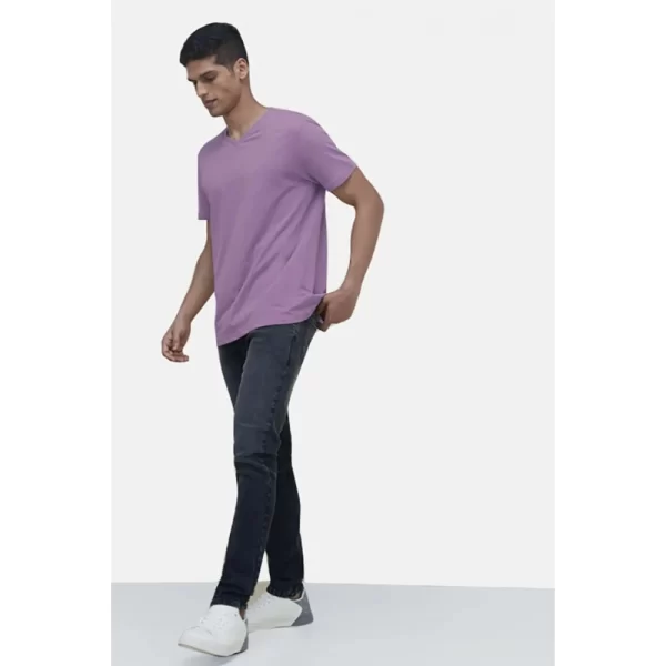 Generic Men's Casual Half sleeve Solid Cotton V Neck T-shirt (Lilac) - Image 5