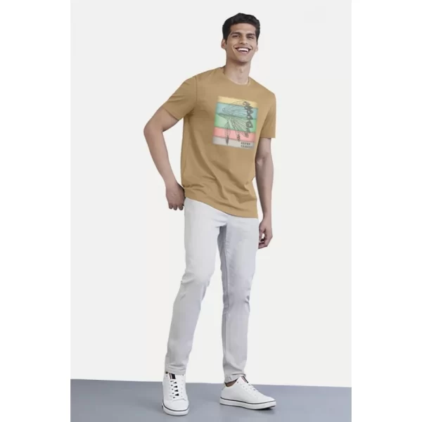 Generic Men's Casual Half sleeve Digital Printed Cotton Crew Neck T-shirt (Sand) - Image 3