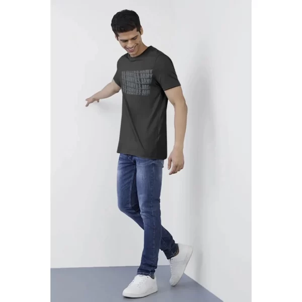 Generic Men's Casual Half sleeve Printed Cotton Round Neck T-shirt (Dark Grey) - Image 5