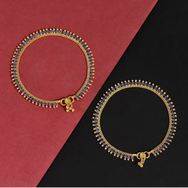 Generic Women's Blue Color Rhinestone Anklets (Free Size: Upto 10") - Image 3