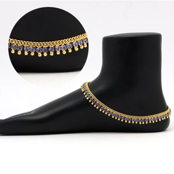 Generic Women's Blue Color Rhinestone Anklets (Free Size: Upto 10") - Image 2