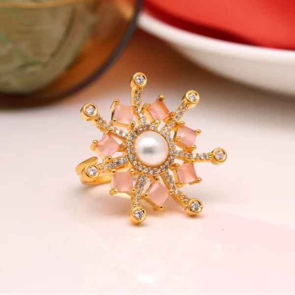 Generic Women's Pink Color American Diamond Finger Adjustable Ring - Image 3