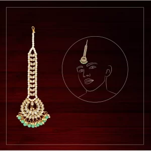 Generic Women's Green Color Imitation Pearl & Kundan Maang Tikka