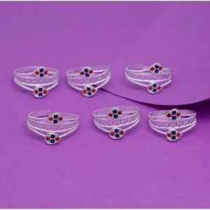 Generic Women's Multi Color Assorted Design Adjustable Toe Rings Combo Of 3 Pairs