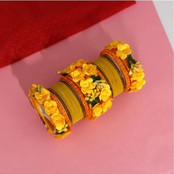 Generic Women's Yellow Color Floral Bangles Set: 2.4 - Image 2