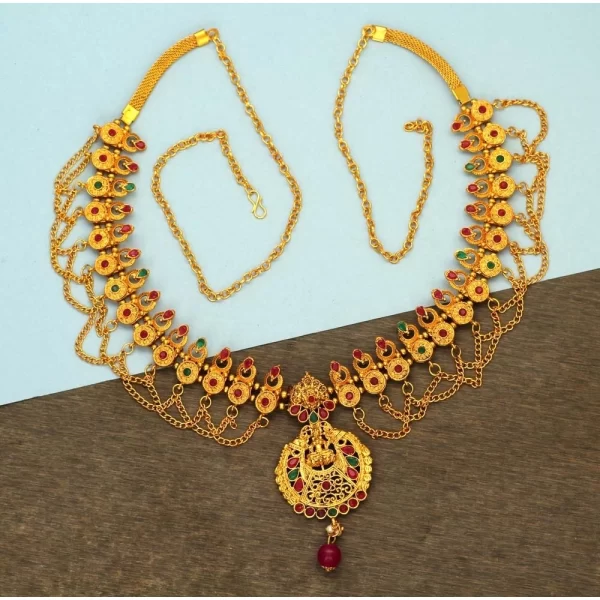 Generic Women's Maroon & Green Color Glass Stone Kamarband Adjustable Chain - Image 2