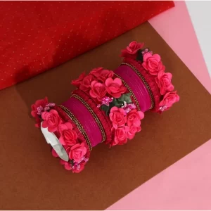 Generic Women's Rani Color Floral Bangles Set: 2.4