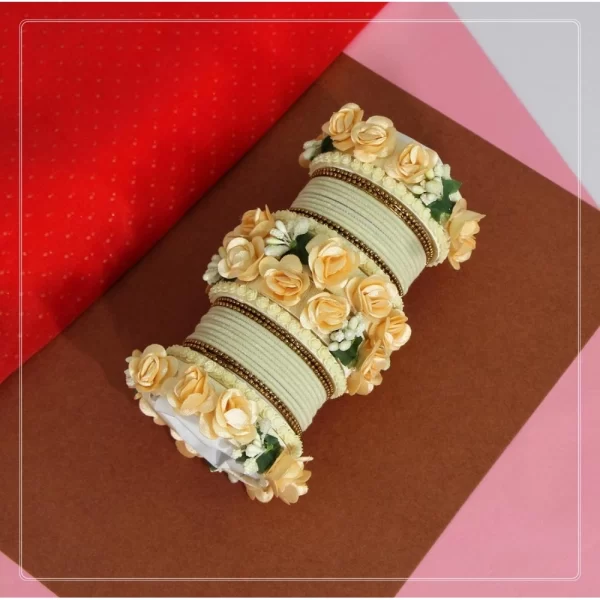 Generic Women's Off White Color Floral Bangles Set: 2.4 - Image 2
