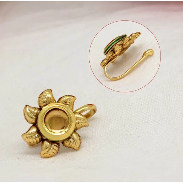 Generic Women's Multi Color Kundan Nose Pin Combo Of 4 Pieces - Image 2