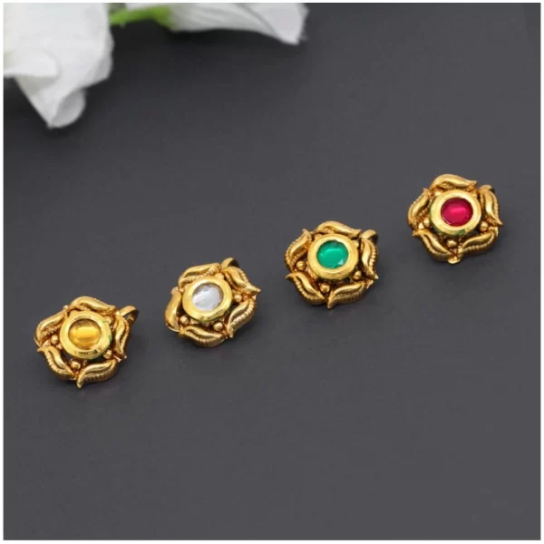 Generic Women's Multi Color Kundan Nose Pin Combo Of 4 Pieces - Image 2