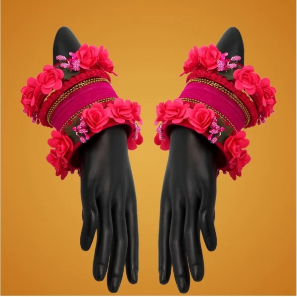 Generic Women's Rani Color Floral Bangles Set: 2.4 - Image 2