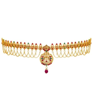 Generic Women's Maroon & Green Color Glass Stone Kamarband Adjustable Chain