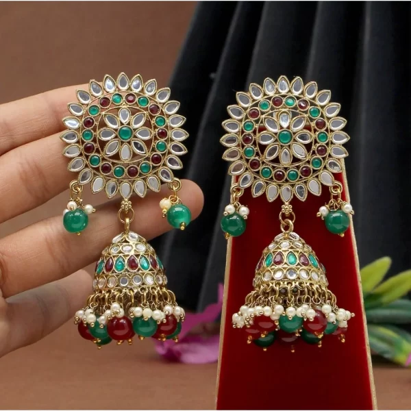 Generic Women's Maroon & Green Color Mirror Earrings - Image 2