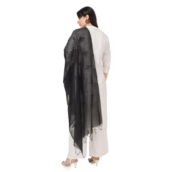 Generic Women's Cotton Embroidered Dupatta (Black, Length: 2.25 to 2.50 Mtr) - Image 3