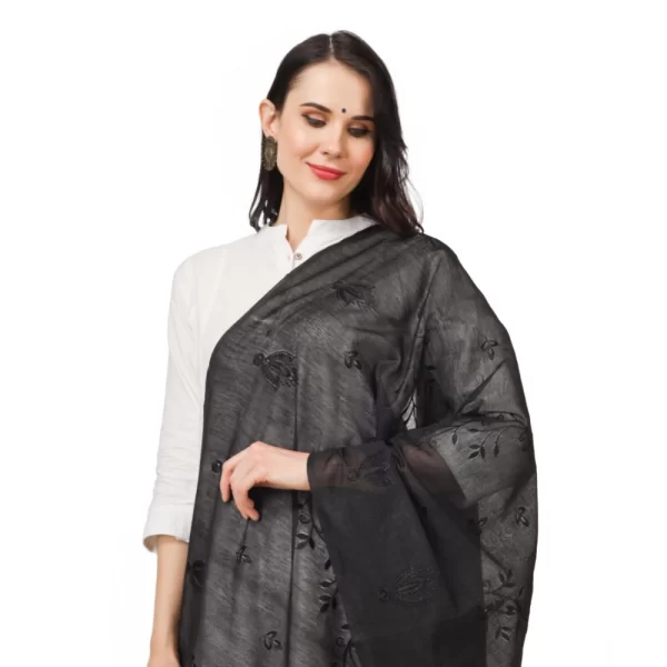 Generic Women's Cotton Embroidered Dupatta (Black, Length: 2.25 to 2.50 Mtr) - Image 4