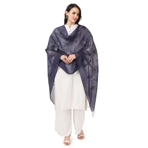 Generic Women's Cotton Embroidered Dupatta (Dark Blue, Length: 2.25 to 2.50 Mtr) - Image 2