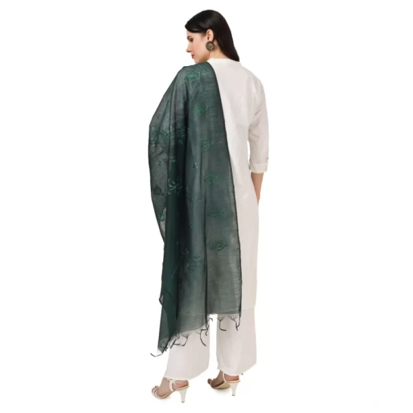 Generic Women's Cotton Embroidered Dupatta (Green, Length: 2.25 to 2.50 Mtr) - Image 3