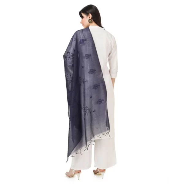 Generic Women's Cotton Embroidered Dupatta (Dark Blue, Length: 2.25 to 2.50 Mtr) - Image 3