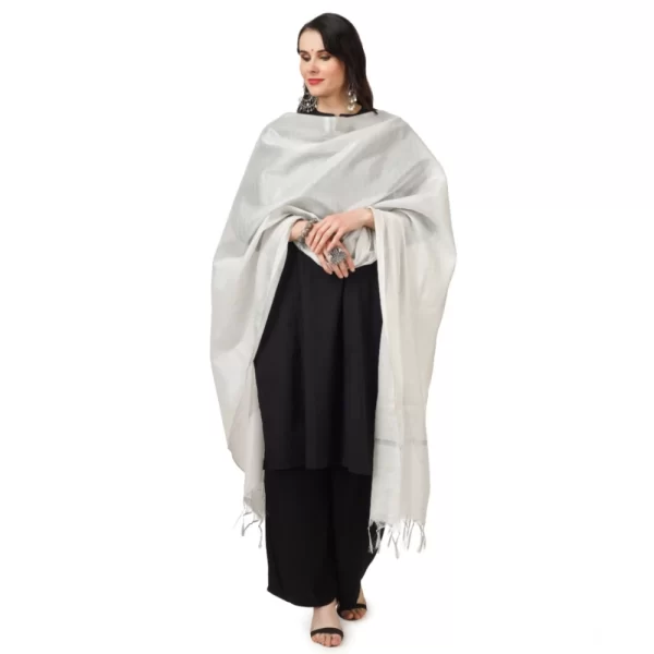 Generic Women's Chanderi Solid Dupatta (White, Length: 2.25 to 2.50 Mtr) - Image 2