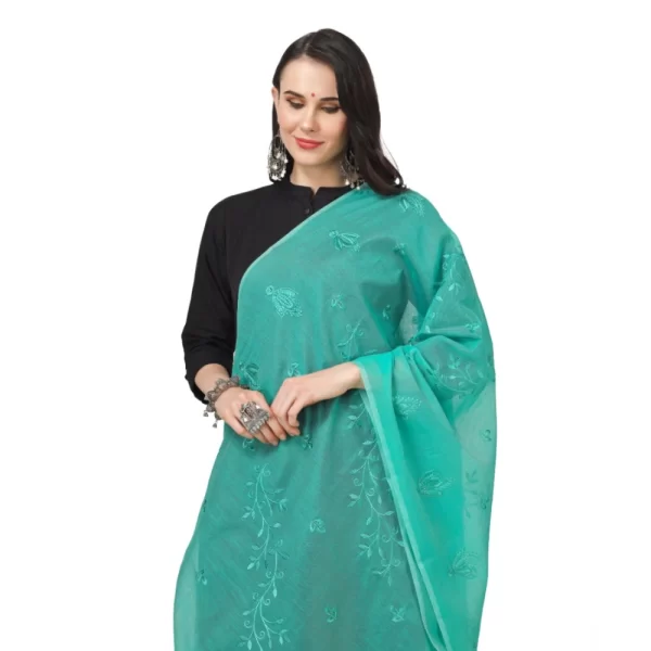 Generic Women's Cotton Embroidered Dupatta (Turquoise, Length: 2.25 to 2.50 Mtr) - Image 4