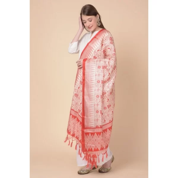 Generic Women's Art Silk Printed Dupatta (Orange, Length: 2.25 to 2.50 Mtr) - Image 3