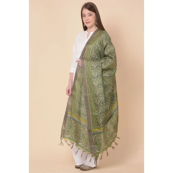 Generic Women's Art Silk Printed Dupatta (Green, Length: 2.25 to 2.50 Mtr) - Image 4
