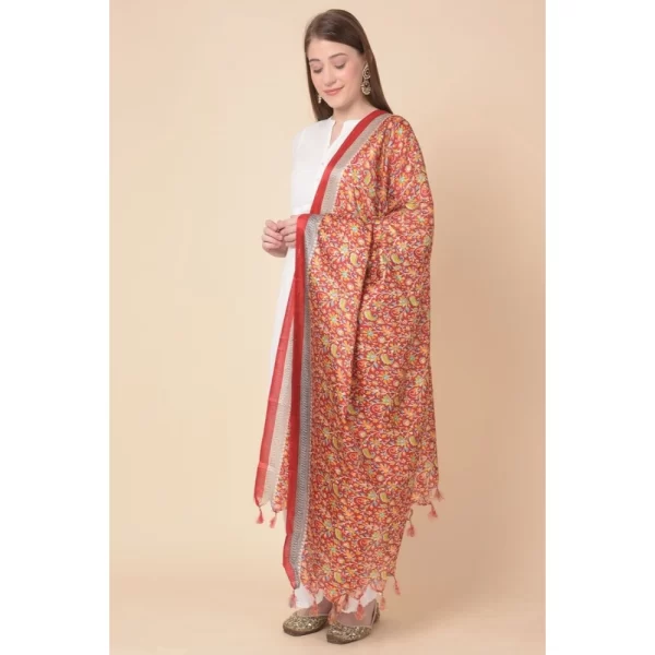 Generic Women's Art Silk Printed Dupatta (Red, Length: 2.25 to 2.50 Mtr) - Image 4