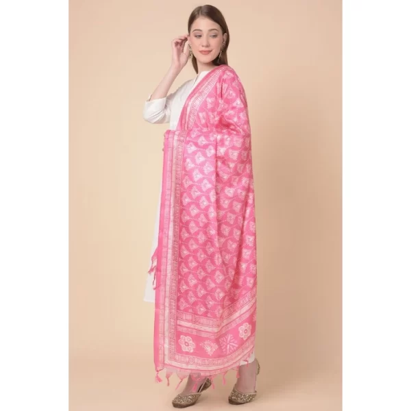 Generic Women's Art Silk Printed Dupatta (Pink, Length: 2.25 to 2.50 Mtr) - Image 3