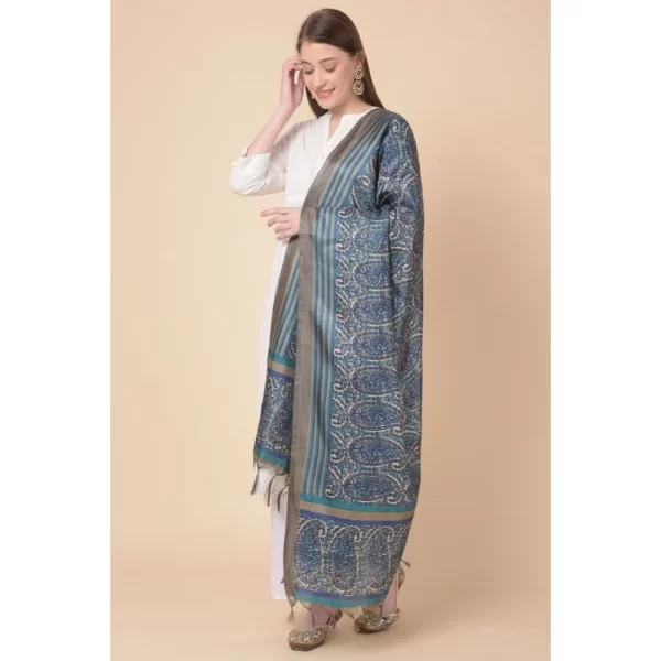 Generic Women's Art Silk Printed Dupatta (Blue, Length: 2.25 to 2.50 Mtr) - Image 3