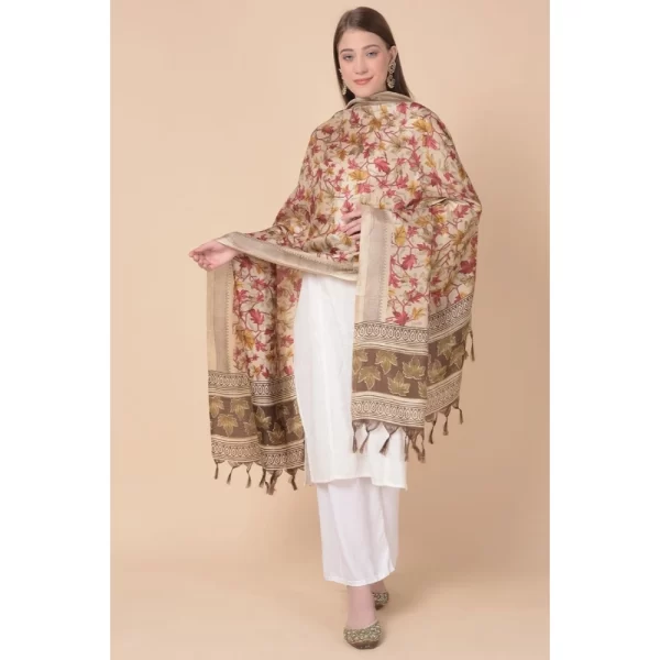 Generic Women's Art Silk Printed Dupatta (Gold, Length: 2.25 to 2.50 Mtr) - Image 4