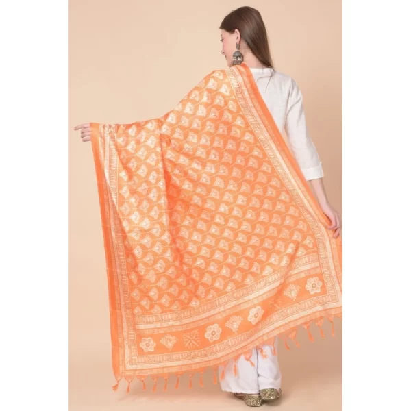 Generic Women's Art Silk Printed Dupatta (Orange, Length: 2.25 to 2.50 Mtr) - Image 5
