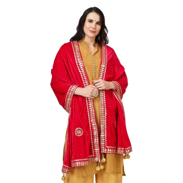Generic Women's Velvet Gotta Patti Dupatta (Pink, Length: 2.25 to 2.50 Mtr) - Image 3