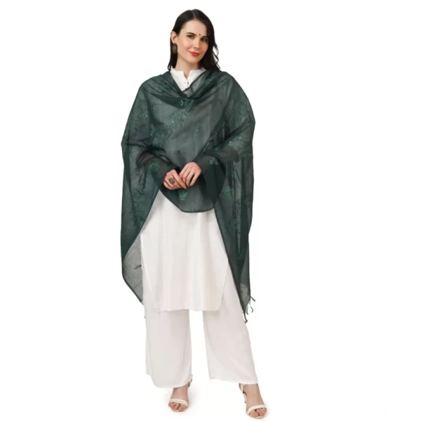 Generic Women's Cotton Embroidered Dupatta (Green, Length: 2.25 to 2.50 Mtr) - Image 2