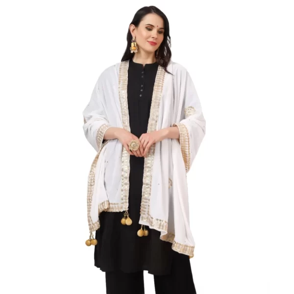 Generic Women's Velvet Gotta Patti Dupatta (White, Length: 2.25 to 2.50 Mtr) - Image 3